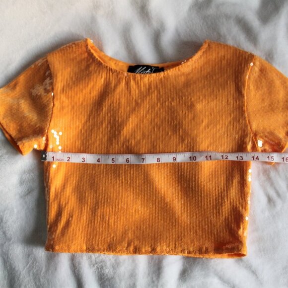 Motel Orange Sequin Cropped Tee (S) - Picture 3 of 4